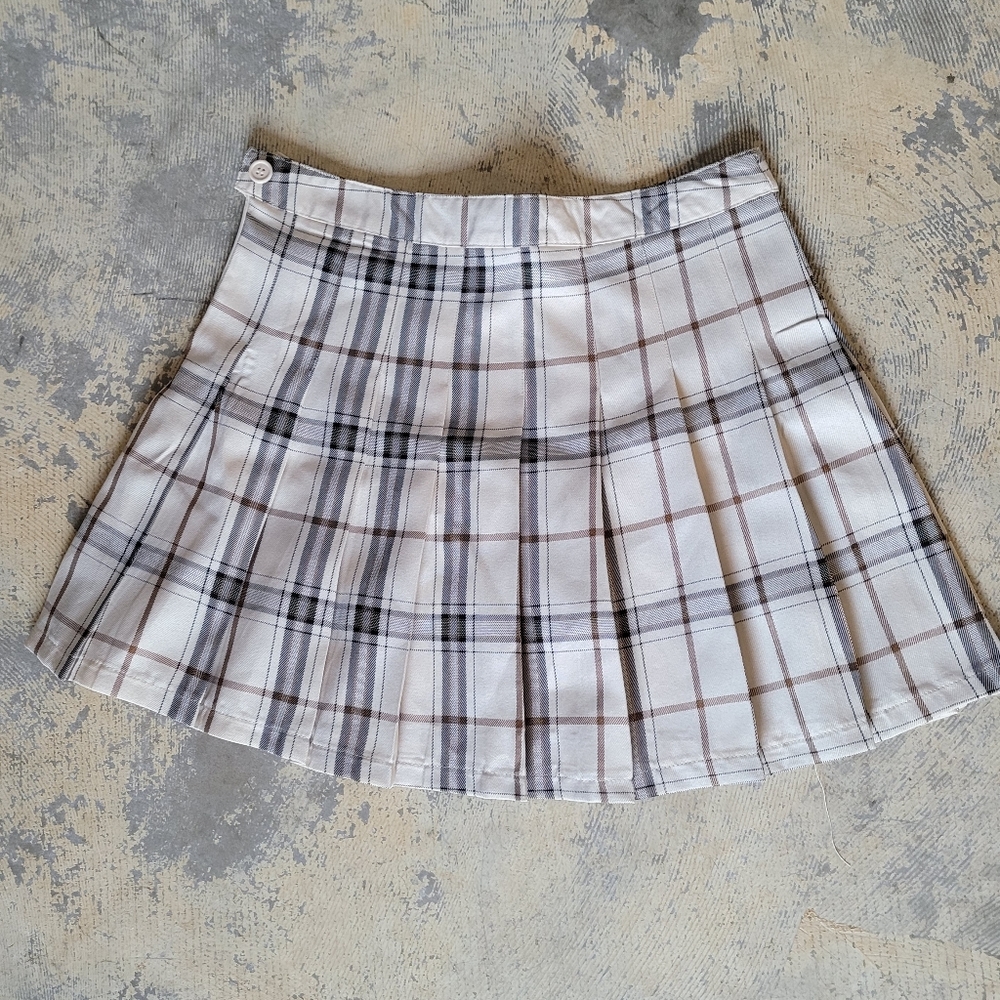Y2K Plaids Pleated Navy Brown Skirt Size L Junior